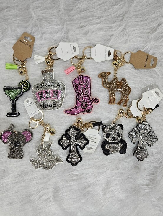 Fashion Jewelry Accessories - NWT Assorted Rhinestone Keychain Charms - Pink, Gold, Silver, Black